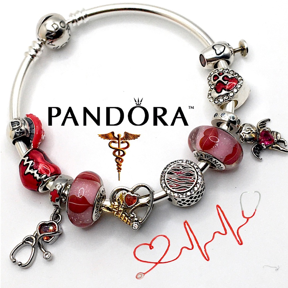 Authentic Pandora Bracelet With x3 Pandora Brand  Charms ‘Nurse Wino caregiver’